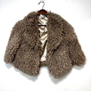 Elisa B. Faux Fur Cropped Coat Brown Satin Lined Clasp Girls Youth Kids Size 14